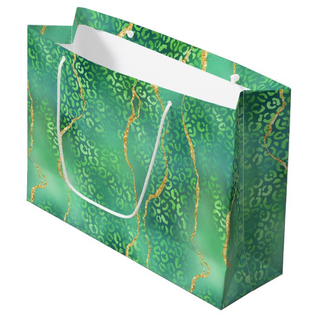 Green Leopard Agate | Glam Abstract Jungle Large Gift Bag (Front Angled)
