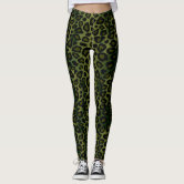 Green Leopard Animal Print Leggings Women s Size M 8 10 Black Army Green Dark Green