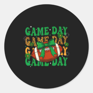 Green Leopard Game Day Football Bow Touchdown Seas Classic Round Sticker