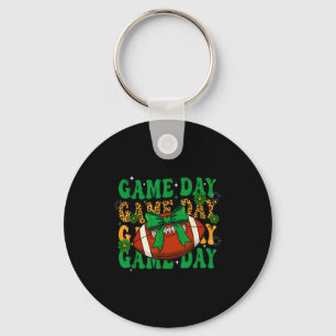 Green Leopard Game Day Football Bow Touchdown Seas Keychain