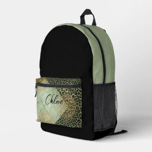 Green leopard, grunge pattern printed backpack