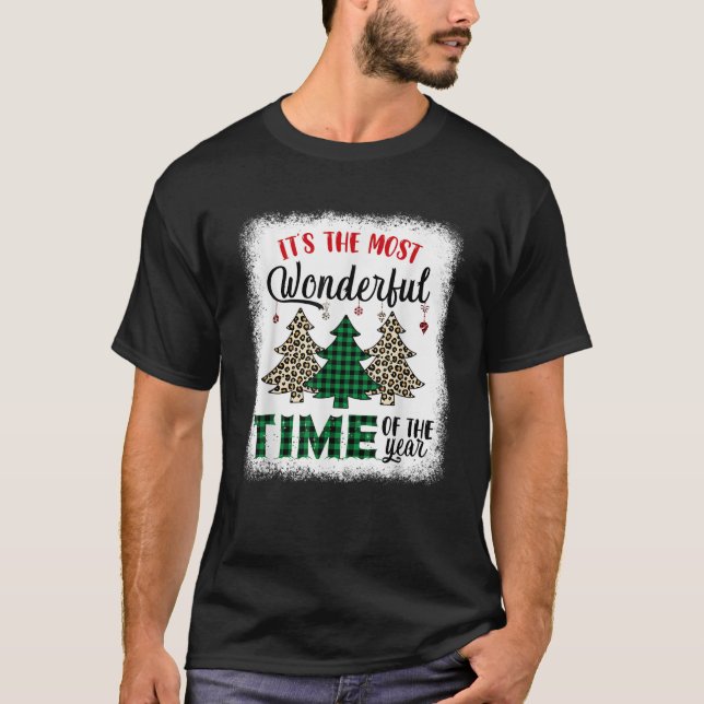 Green Leopard Plaid Christmas Tree Fun Matching Xm T-Shirt (Front)