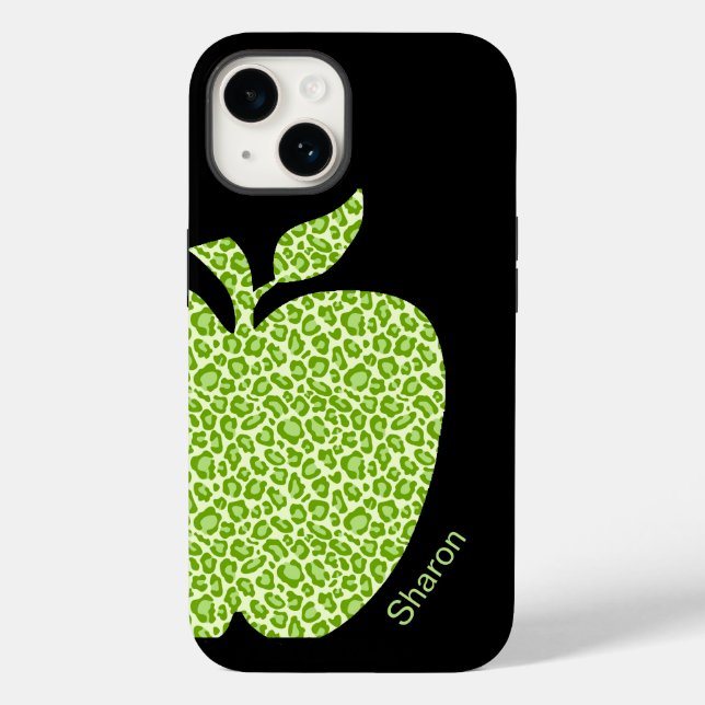 Green Leopard Print Apple Teachers Case-Mate iPhone Case (Back)