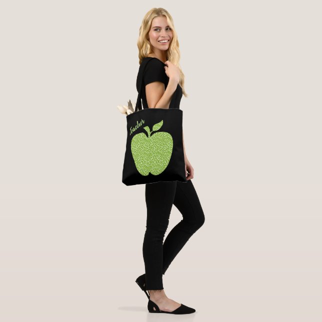 Green Leopard Print Apple Teachers Tote Bag (On Model)