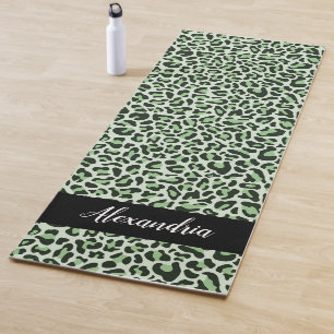 Green Leopard Print Personalized Pilates Yoga Mat