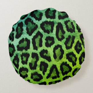 Green Leopard Print Round Throw Pillow