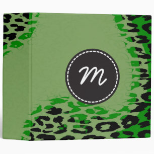 Green Leopard Print Skin Fur Custom Monogram 2 Binder