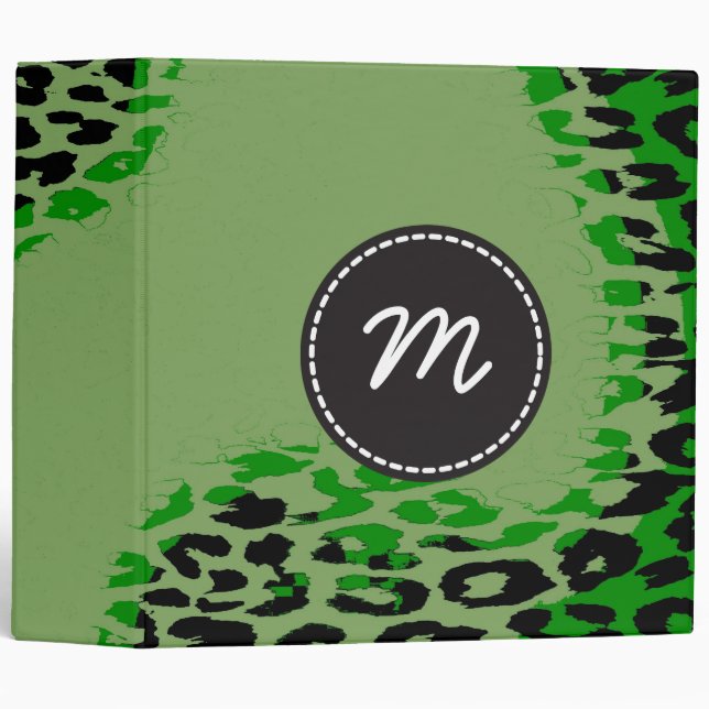 Green Leopard Print Skin Fur Custom Monogram 2 Binder (Front/Spine)