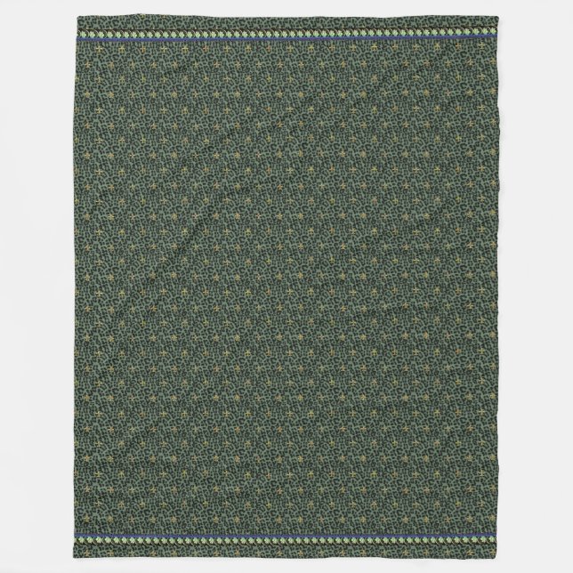 Green Leopard with Jewelled Fleur de Lis Fleece Blanket (Front)