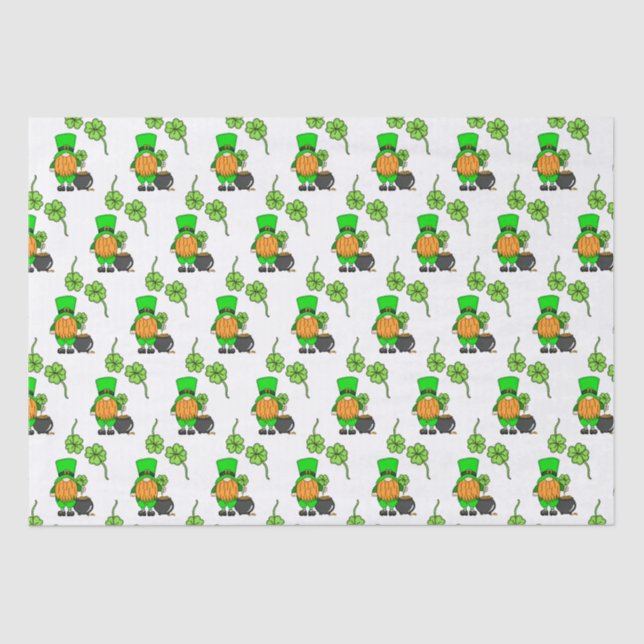 Green Leprechaun Gnome with Shamrock  Tissue Paper (Front)