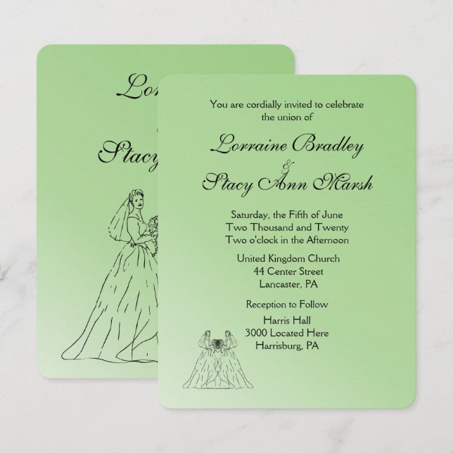 Green Lesbian Wedding Invitation (Front/Back)