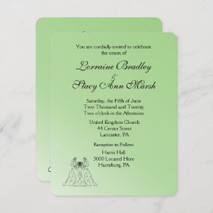 Green Lesbian Wedding Invitation