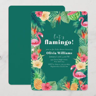 Green Let's Flamingo Tropical Floral Baby Shower  Invitation