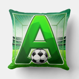 ⚽ Green Letter A Soccer Logo Stadium Goal Sports Throw Pillow