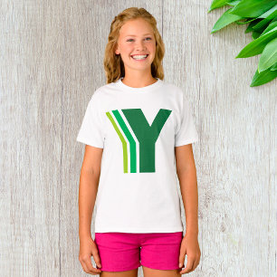 Green Letter Y Geometric Stripes Monogram T-Shirt