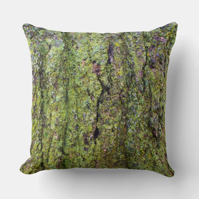 Green Lichen on Tree Bark Throw Pillow (Front)