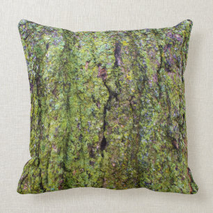 Green Lichen on Tree Bark Throw Pillow