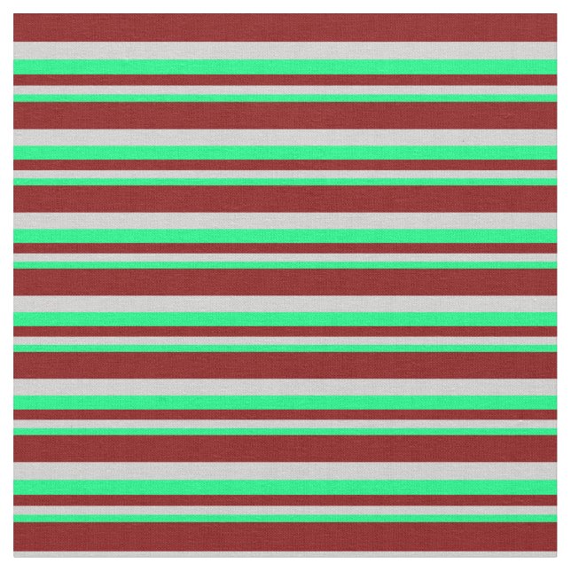 Green, Light Grey & Maroon Coloured Lines Fabric (Close Up)
