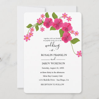 green & light magenta floral wedding invitation