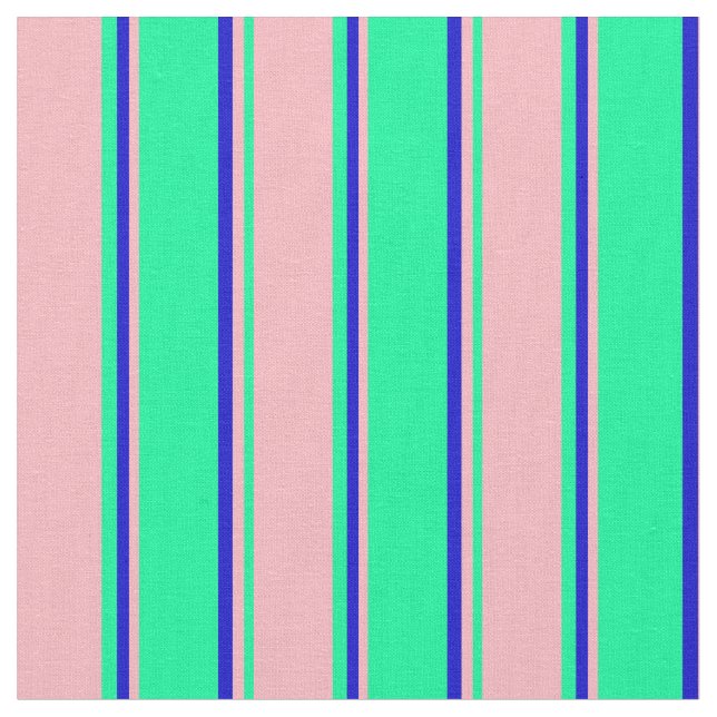 Green, Light Pink, and Blue Lined Pattern Fabric (Close Up)