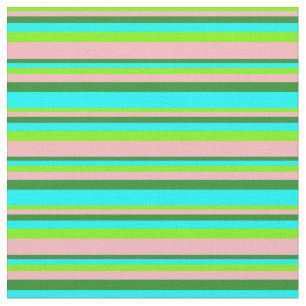 Green, Light Pink, Forest Green, and Aqua Lines Fabric