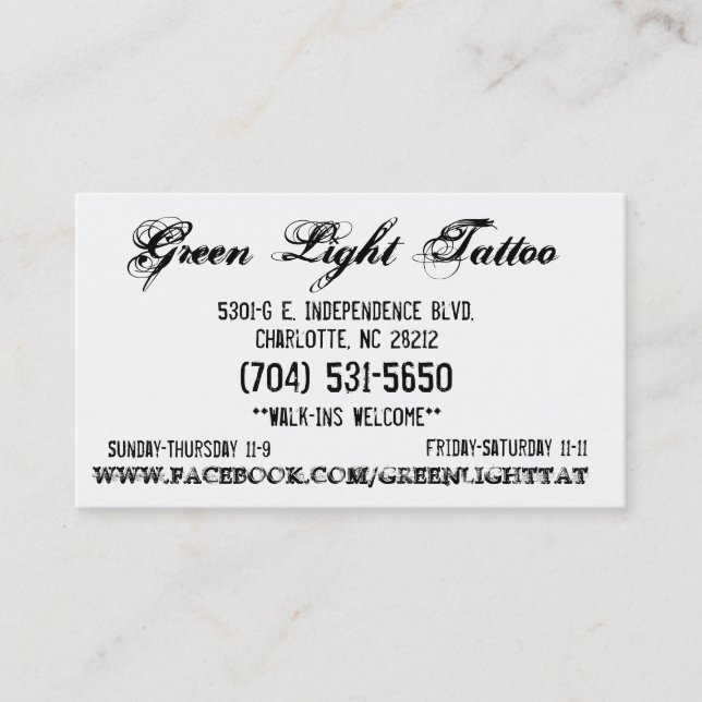Green Light Tattoo Card (Front)
