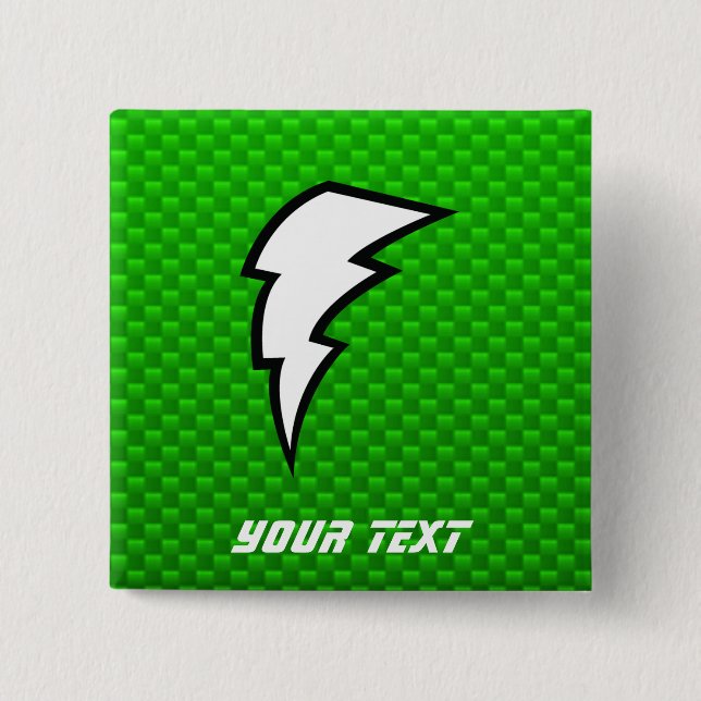 Green Lightning Bolt 2 Inch Square Button (Front)