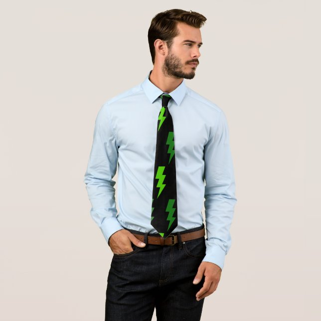 Green Lightning Bolt Electric Storm Thunder Tie (In Situ)
