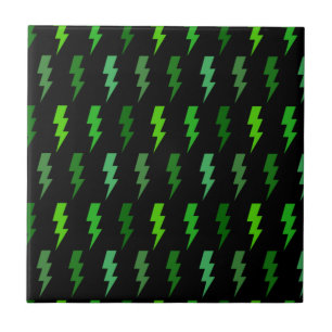 Green Lightning Bolt Electric Storm Thunder Tile