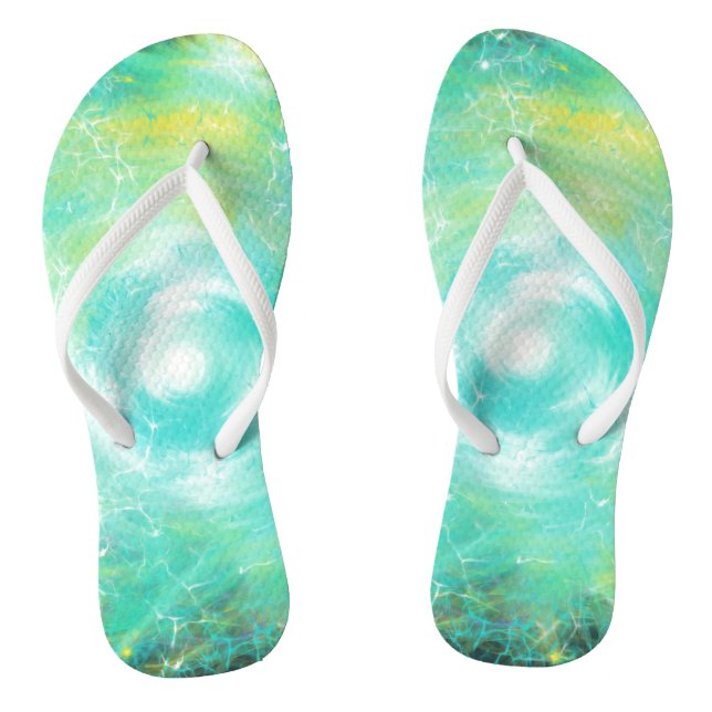 Green Lightning Trinity Star Christian Worship Art Flip Flops (Footbed)