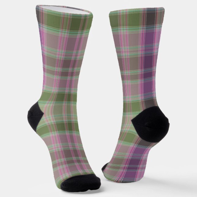 Green, lilac classic tartan. socks (Angled)