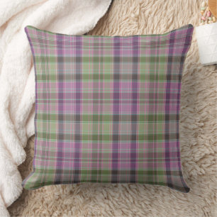 Green, lilac classic tartan. throw pillow