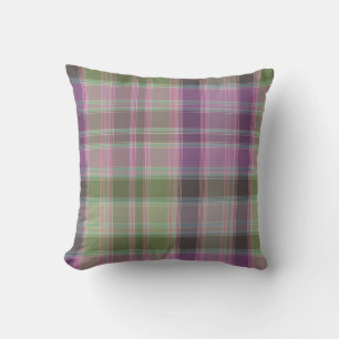 Green, lilac classic tartan throw pillow