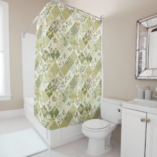 Green Lilac Patchwork Quilt Rustic Floral Retro