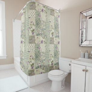  Green Lilac Patchwork Quilt Rustic Floral Retro 