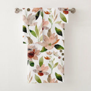 Green Lillypad Floral Dusty Blush Pattern Bath Towel Set