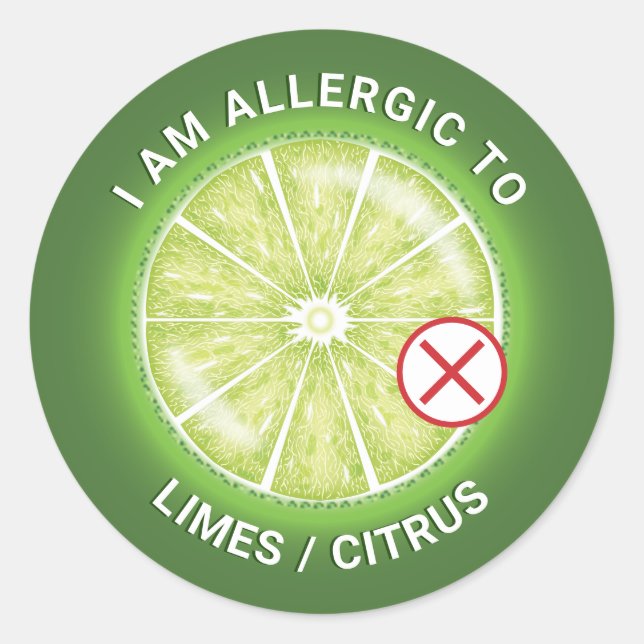 Green Lime Citrus Fruit Food Allergy Awareness Classic Round Sticker (Front)