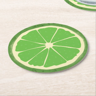 Green lime citrus fruit slice round paper coaster