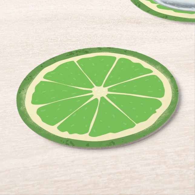 Green lime citrus fruit slice     round paper coaster (Angled)