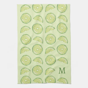 Green Lime Citrus Fruits With Custom Monogram Kitchen Towel