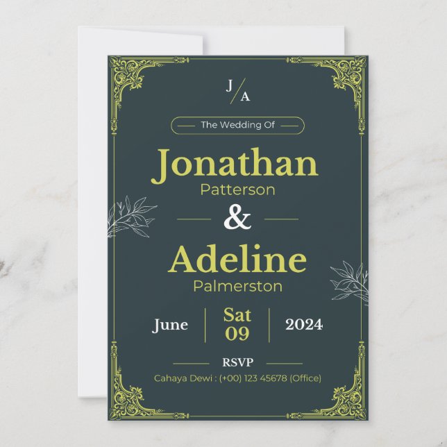 Green Lime Elegant Mariage Invitation (Devant)