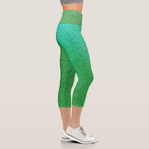 Green-Lime Gradient Glitters Capri Leggings