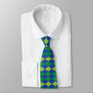 Green Lime Green Diamond Chequered Pattern Tie