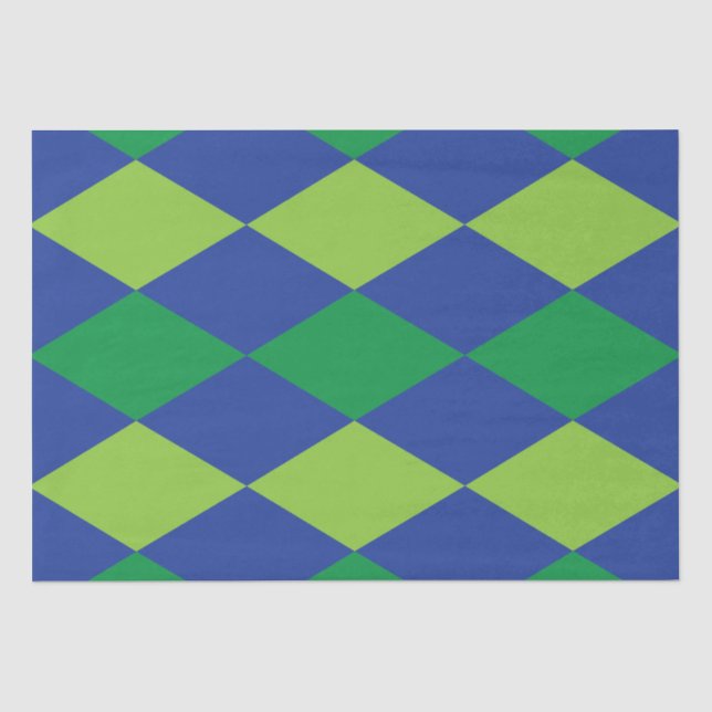 Green Lime Green Diamond Chequered Pattern Tissue Paper (Front)