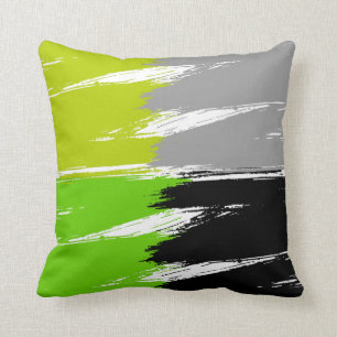 Green Lime Grey Black White Brush Stroke Paint Throw Pillow
