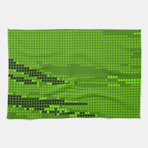 GREEN LIME NEON RETRO DOTS ART KITCHEN TOWEL