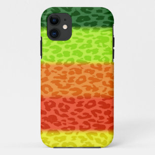 Green Lime Orange Red Yellow Leopard Retro Stripes iPhone 11 Case
