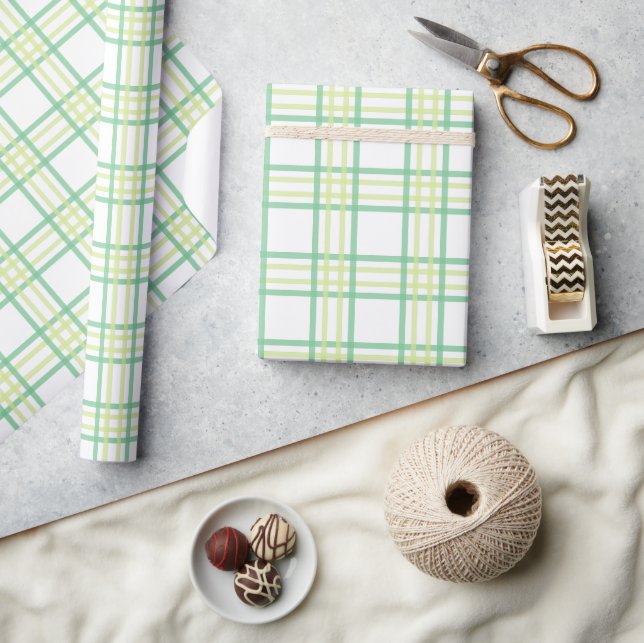 Green Lime Pastel Plaid Pattern Wrapping Paper (Crafts)