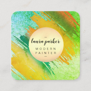 Green Lime Watercolor Abstract Paint Artist Square Business Card