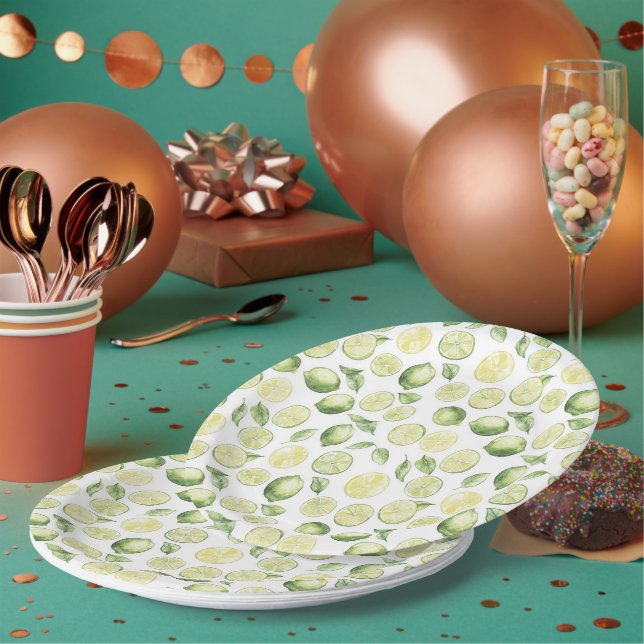 Green Limes Leaves Fruit Paper Plate (Multi)